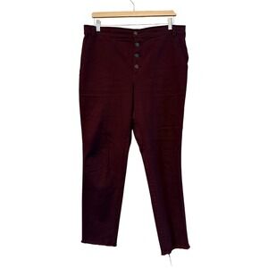 Women LOFT Burgandy Button Fly Raw Hem Cotton Blend Casual Chino Pants‎ Size 12
